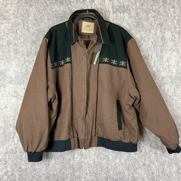 Vtg 90s Canyon Guide Aztec Bomber Jacket Mens 2X Dark Brown Black Quilted Lined - Picture 1 of 12